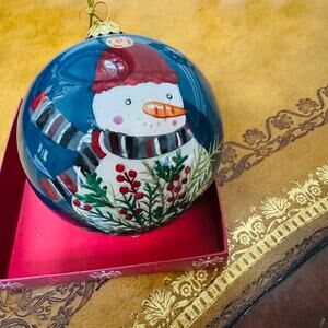 Pier One 2019 Li Bien Snowman Ornament Happy Holiday Reverse Painted Glass NEW